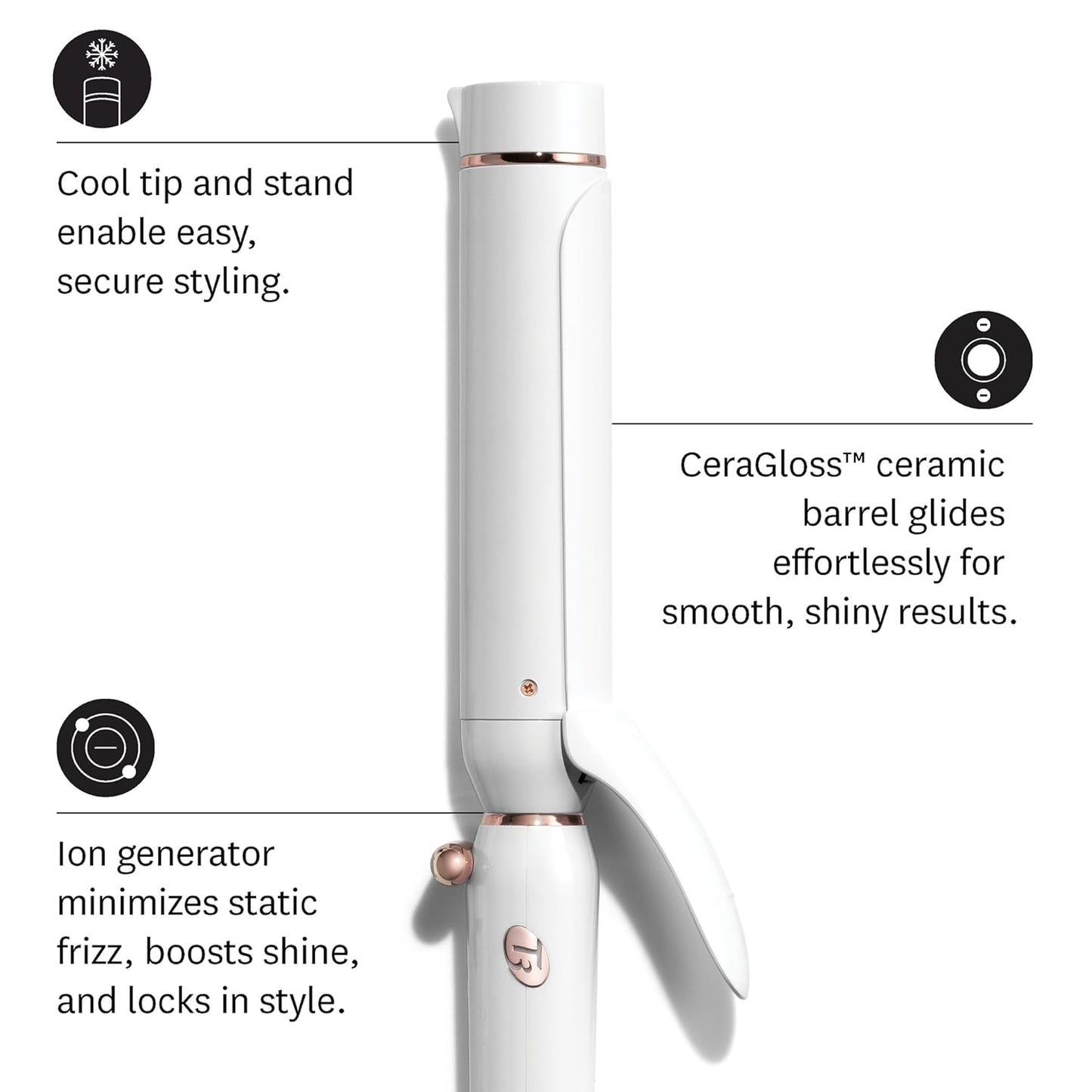 T3 Professional Ionic Curling Iron Switch Kit - 3 Interchangeable Barrels, 9 Heat Settings | White/Rose Gold