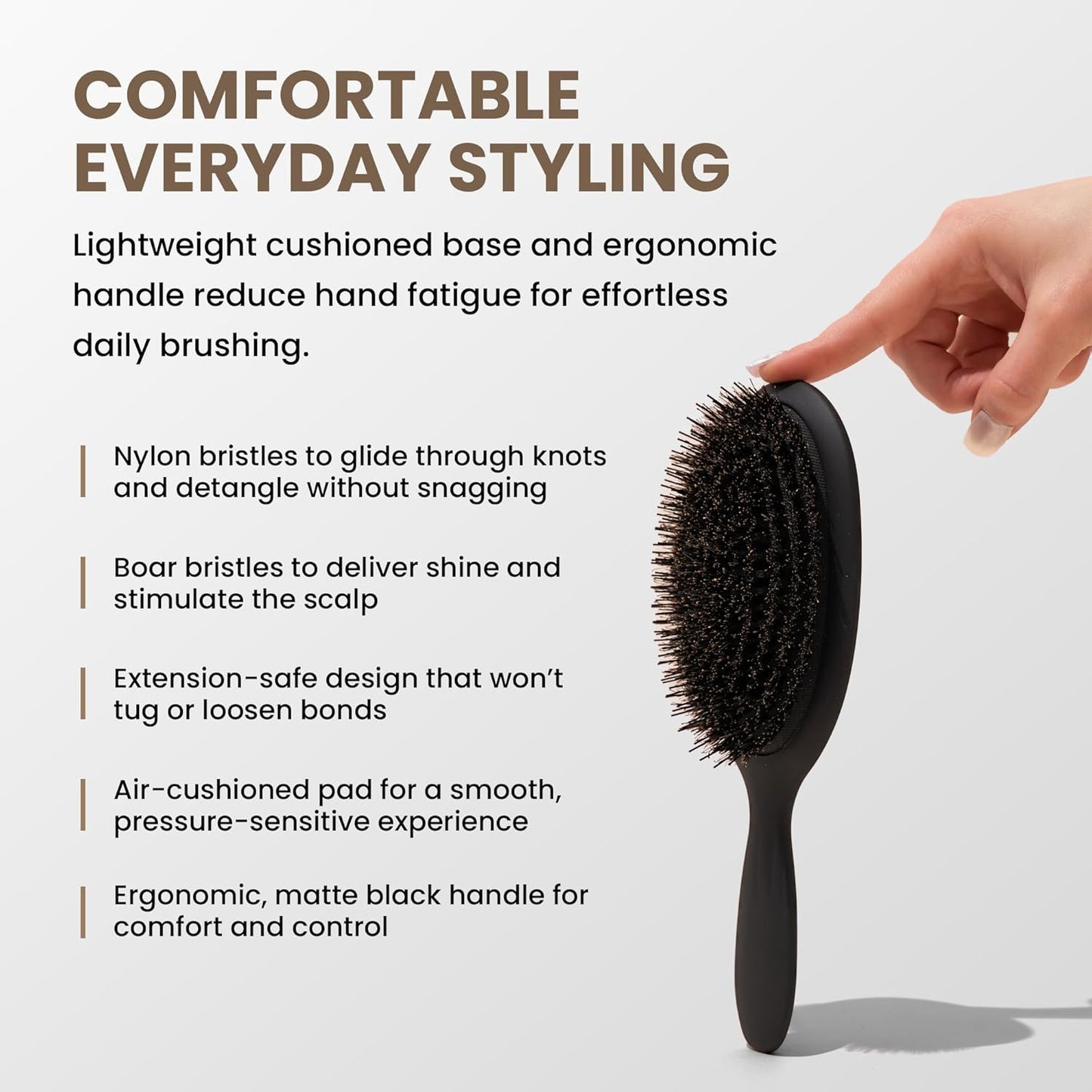 Skiennix Professional Paddle Hair Brush - Tourmaline Nylon & Boar Bristles for Gentle Detangling | Large Black