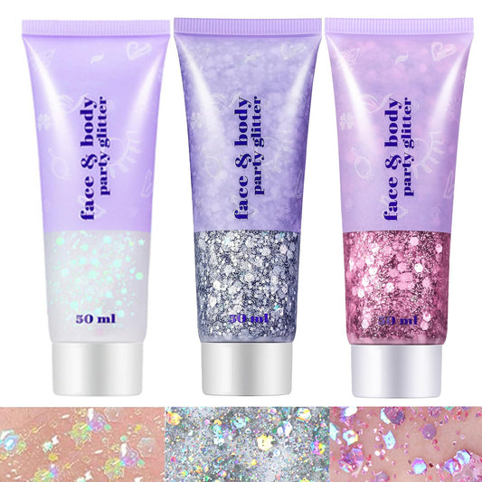 Go Ho White Pink and Silver Body Glitter Set,3 PCS Mermaid Face Glitter Gel,Holographic Long Lasting Chunky Sequins Glitter Makeup for Singer Concerts,Halloween Festival Rave Accessories