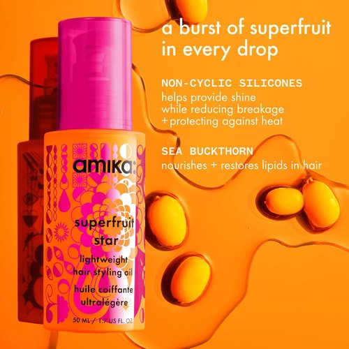 Amika Superfruit Star Lightweight Hair Styling Oil - Heat Protection, Strengthens & Smooths Frizz | For All Hair Types