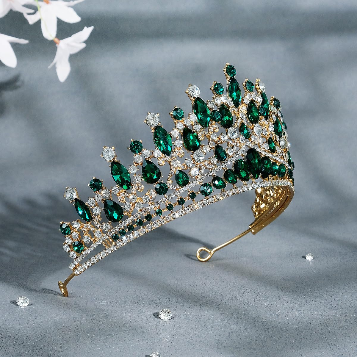 ShulaSHOP Green Wedding Tiara for Women, Crowns for Women Rhinestone Bridal Crown Princess Tiara Headband, Costume Party Accessories for Brithday Halloween