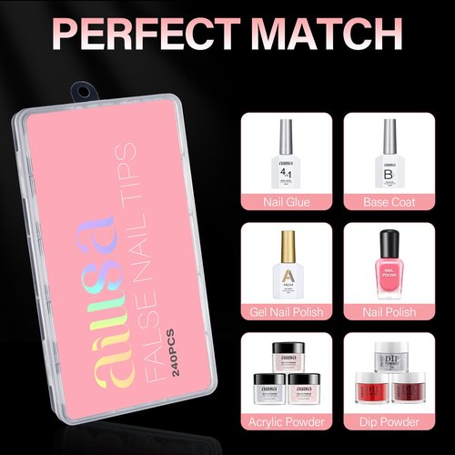 AILLSA Extra Short Square Nail Tips Gel Nails Tips Acrylic Press On Squoval Nail Tip 240 PCS False Full Cover Matte Nails Tip Kit 15 Sizes with Storage Box for Valentine's Day