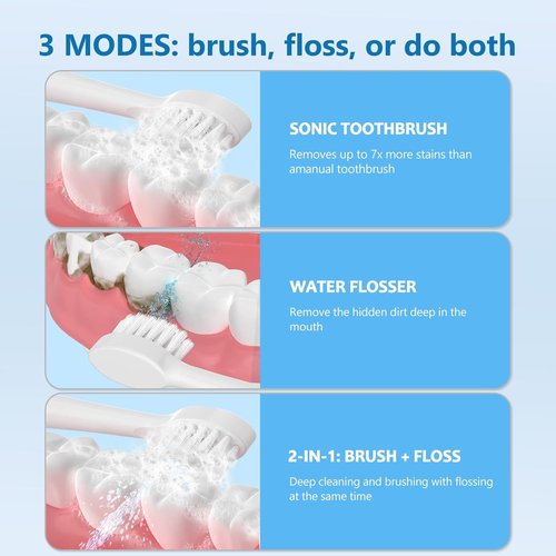 Electric Toothbrush by [Brand Name] | 3-in-1 Wireless Charging Flossing Toothbrush - 500ML Cordless Design, 5 Brush Modes & 3 Floss Speeds (White)
