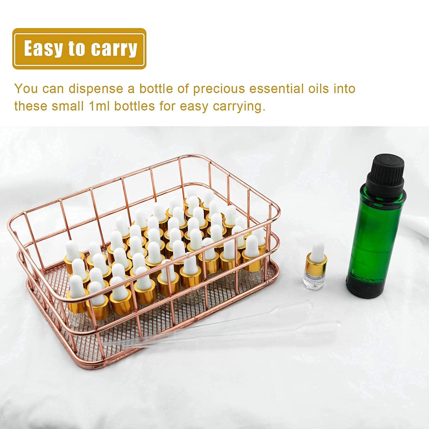 Easeen 50 Pcs Mini Dropper Bottles, 1ml Clear with 2 Pcs Plastic Droppers for Traveling Essential Oils DIY Cosmetic Liquid Sample Perfume
