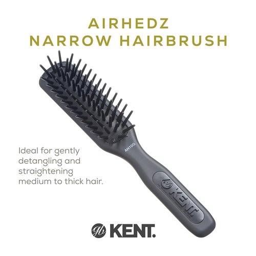 Kent AH10G Airhedz Pro Narrow Pin Hair Brush - Detangle Long, Thick & Curly Hair | Scalp Massager in Grey