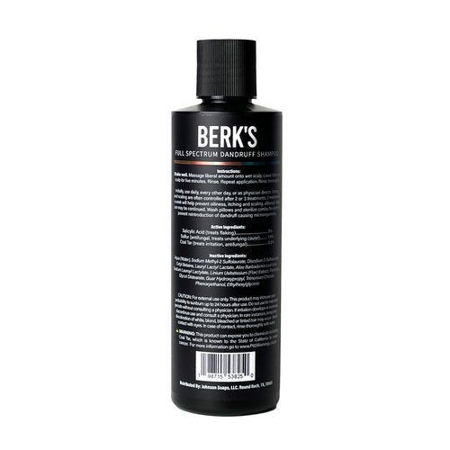 Berk's Medicated Dandruff Shampoo with 0.5% Coal Tar, 3% Salicylic Acid & 1.5% Sulfur - Full Spectrum Formula - Flake & Itch Control - 8 Fl Oz