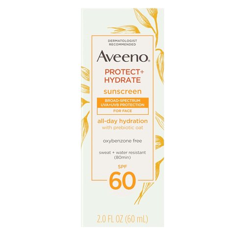 Aveeno Protect + Hydrate Face Sunscreen SPF 60 - Water Resistant, Travel Size for Sensitive Skin, 2 fl oz