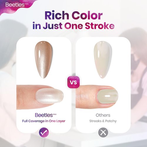 Beetles Pro Pearl Gel Polish - Feeling Fine, 20ml Champagne Gold Gel Nail Polish, Professional Nail Tech Formula, High Pigment Soak Off UV LED Long Lasting