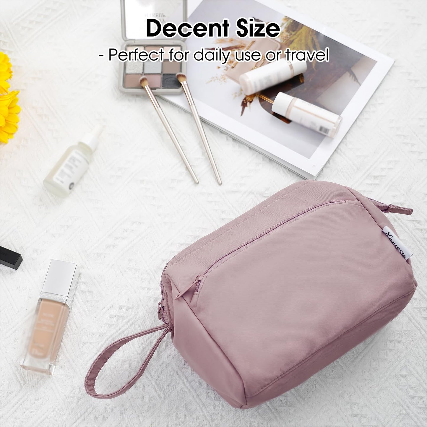 Narwey Large Makeup Bag Women Wide-open Make up Bag Travel Cosmetic Bag Organizer Toiletry Bag for Cosmetics Toiletries Accessories (Dusty Rose)