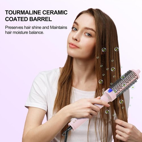 K&K Cool-AIR TECH Hair Styling Tool - Heated Round Brush with Negative Ion Technology | Pink, 1.7 Inch