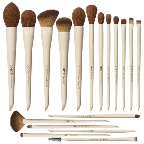 LORYP 18-Piece Makeup Brush Set - Ultra Soft Face & Eye Brushes for Flawless Application | Khaki