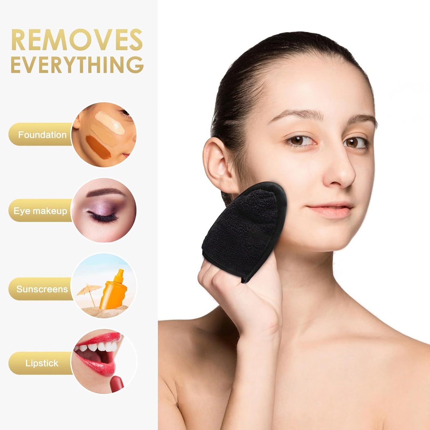 SINLAND Reusable Makeup Remover Pads - Gentle Microfiber Cleansing Cloths for All Skin Types | Black, Pack of 6