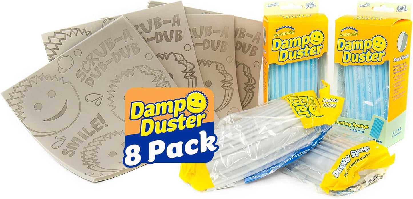 Scrub Daddy Damp Duster Sponge & Towel Bundle - 4 Dusting Sponges & 4 Damp Towels for Easy Cleaning (8 Pieces)