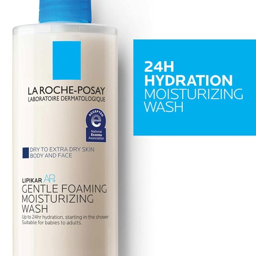 La Roche-Posay Lipikar AP+ Gentle Foaming Moisturizing Wash, Shea Butter + Niacinamide + Glycerin, Moisturizing Body Wash & Face Wash For Dry Skin, National Eczema Association Accepted, Soap Free
