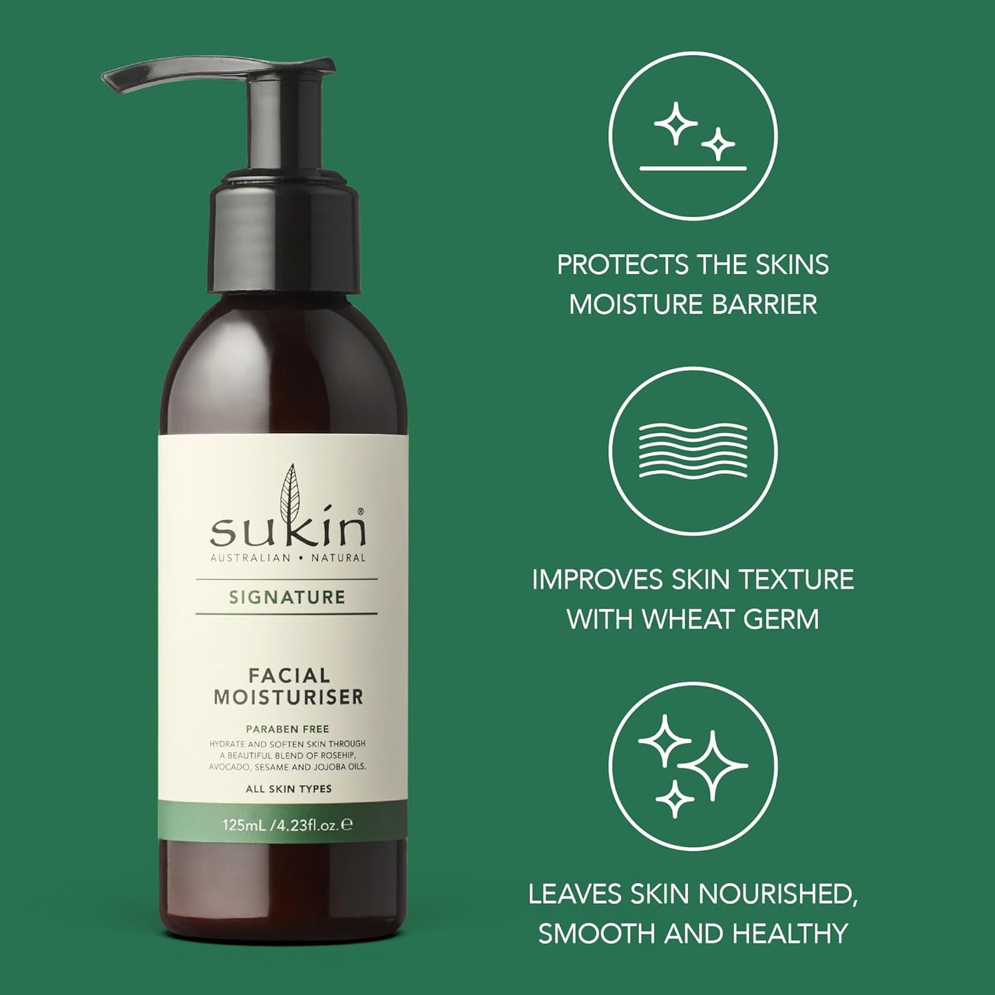 Sukin Facial Moisturizer - Hydrating Face Cream with Wheat Germ & Vitamin E | 4.23 Fl Oz for Nourished Skin