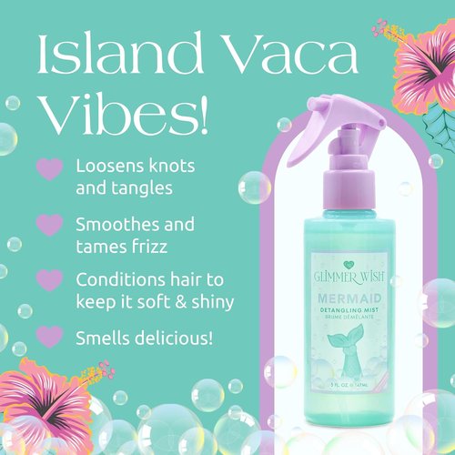 Glimmer Wish Mermaid Hair Detangler Spray - Tangle-Free Leave-In Conditioner for Kids & Women, 5 fl oz
