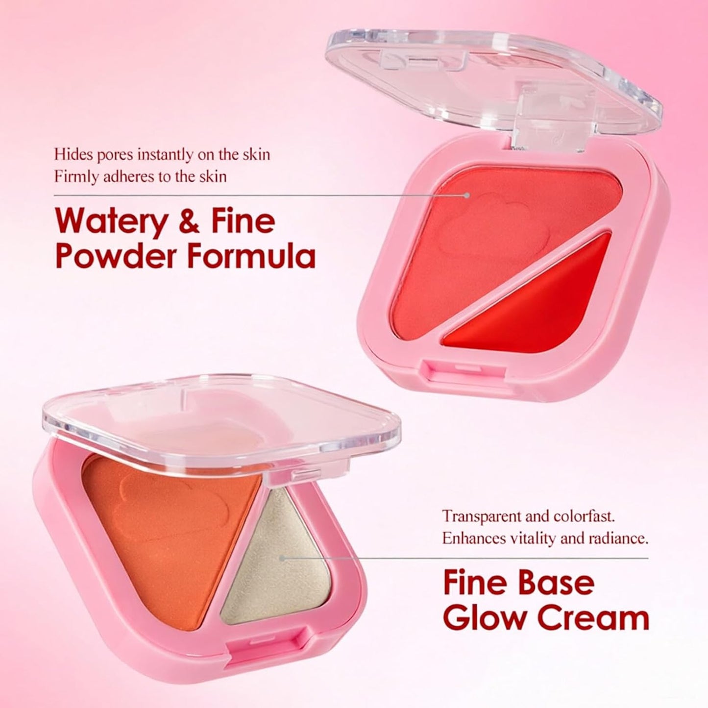 Skiennix 2-in-1 Dual Tone Blush - Soft Pink Silky Powder & Hot Pink Cream for Natural Dewy Finish