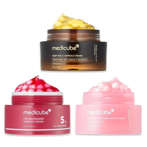 Medicube Capsule Cream Trio - TXA, Niacinamide & Deep Vitamin C | Hydrating Korean Skincare Set for Glowy, Firm Skin
