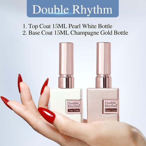 Double Rhythm 2 Pcs 15ML No Wipe Gel Top Coat and Base Coat Set Clear Glossy Gel Polish Kit Soak Off UV LED (Base and Top Coat)