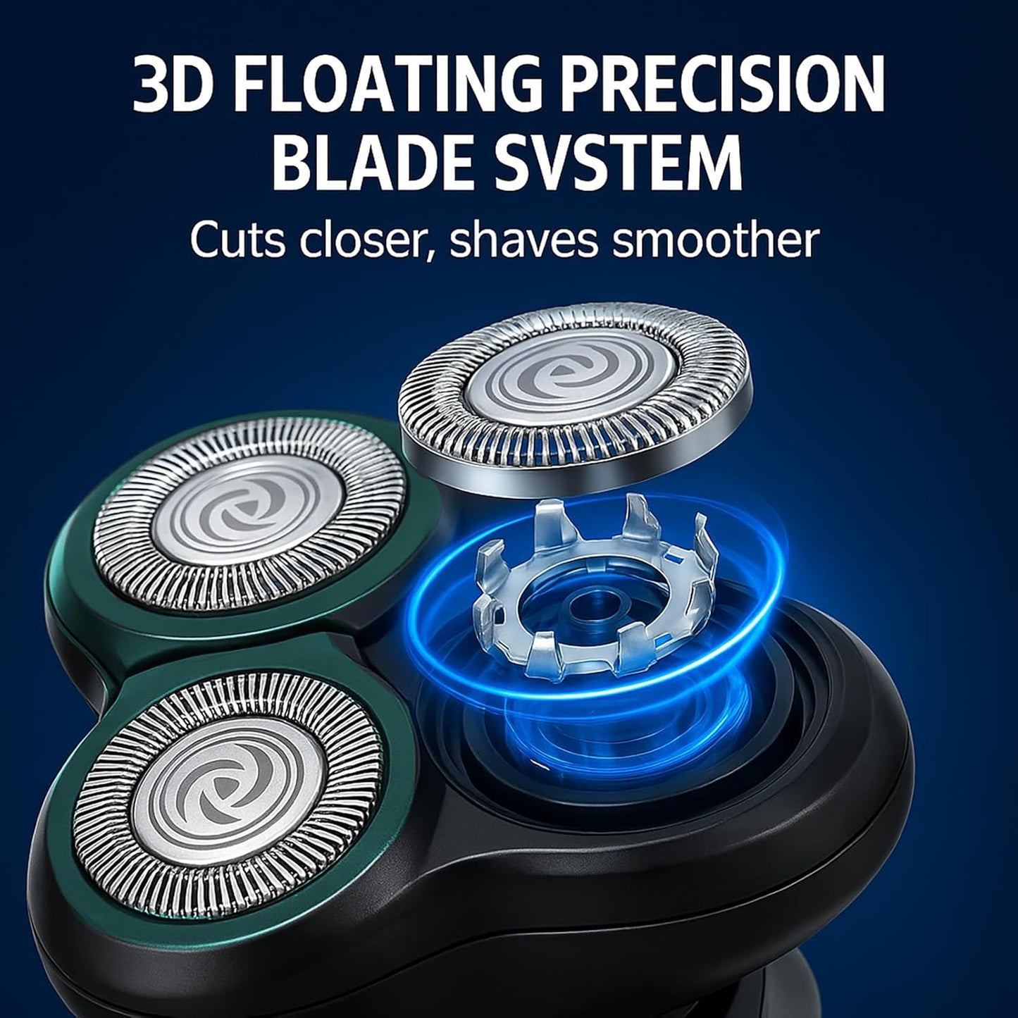 Skiennix Electric Razor - 3D Floating Heads Rotary Shaver | USB-C Rechargeable & Travel-Friendly (Green)