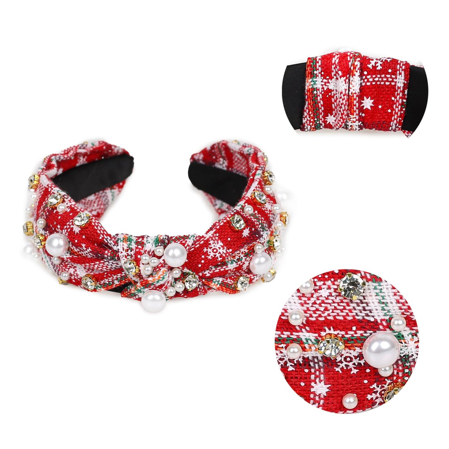 Knotted Bow Headbands for Women Red Bow Headbands Fashion Knot Headband, Bunny Ears Headband, Crystal Knotted Headband Hair Band Hair Accessories for Women Girls (Astyle-Checkered Red)