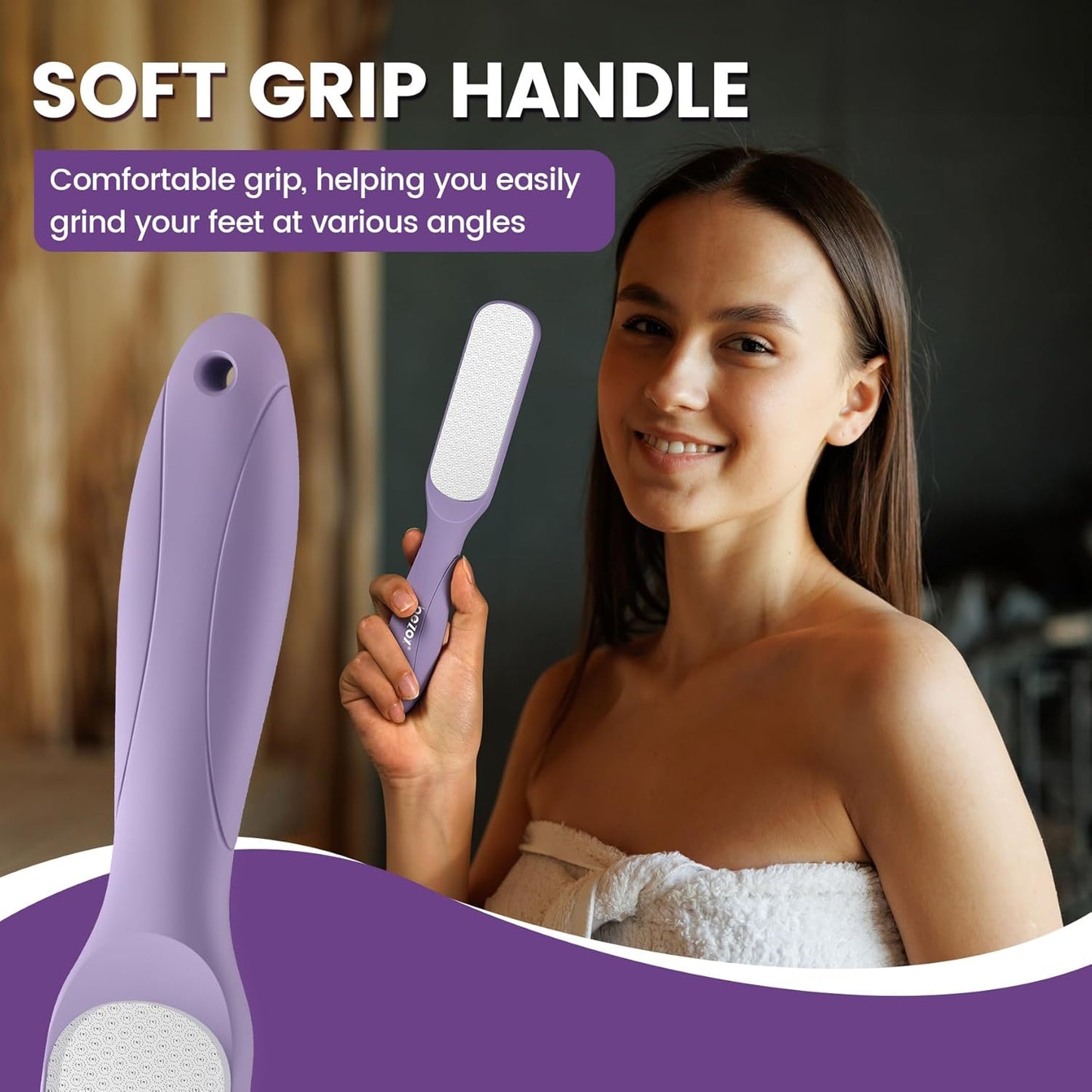 BEZOX Glass Foot File - Professional Callus Remover for Silky Smooth Heels | Washable Foot Scraper - Purple