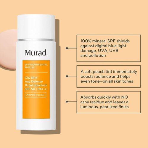 Murad Environmental Shield City Skin Age Defense SPF 50 - Mineral Sunscreen with Lutein & Iron Oxides for Blue Light Protection