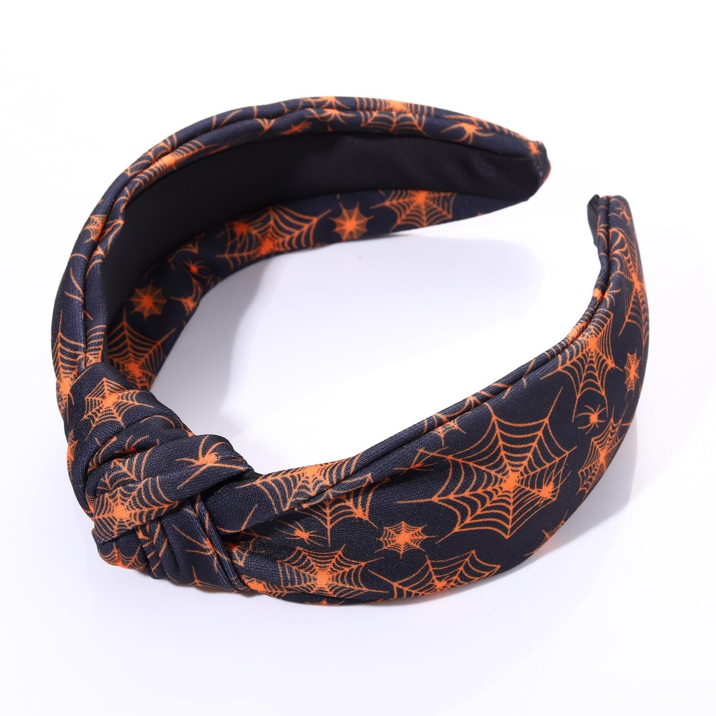 ZITULRY Halloween Knotted Headbands for Women Spider Web Printed Wide Top Knot Hairband Party Decoration