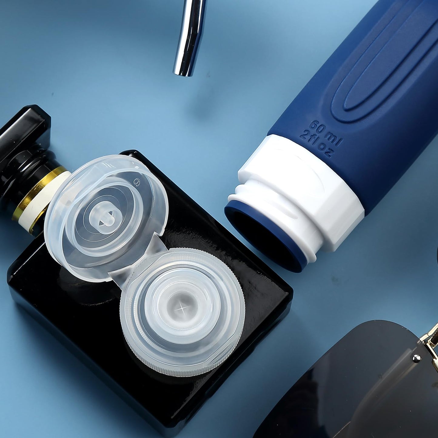 Mrsdry Travel Bottles for Toiletries, Tsa Approved 2oz Travel size Bottles, BPA Free Leak Proof Travel Toiletry Containers, Refillable Travel Accessories with Toiletry Bag for Shampoo Liquid (4 Pack)