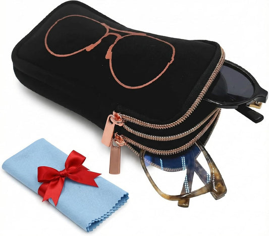 Skiennix Double Glasses Case - Neoprene Pouch for Eyeglasses & Sunglasses with Cleaning Cloth