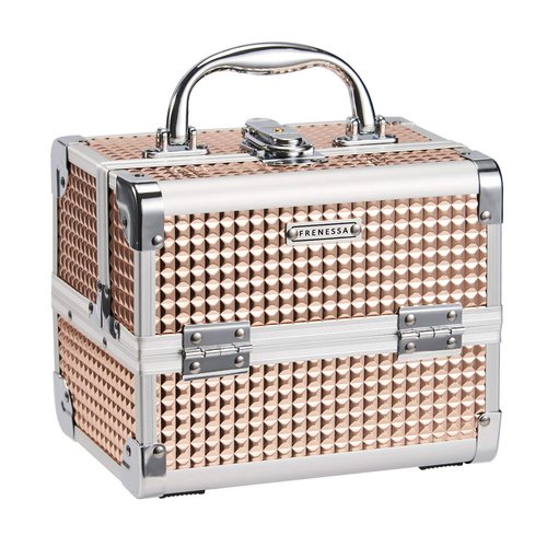 FRENESSA Makeup Case - Portable Train Case with Mirror | Hard Organizer for Travel & Vanity - Rose Gold