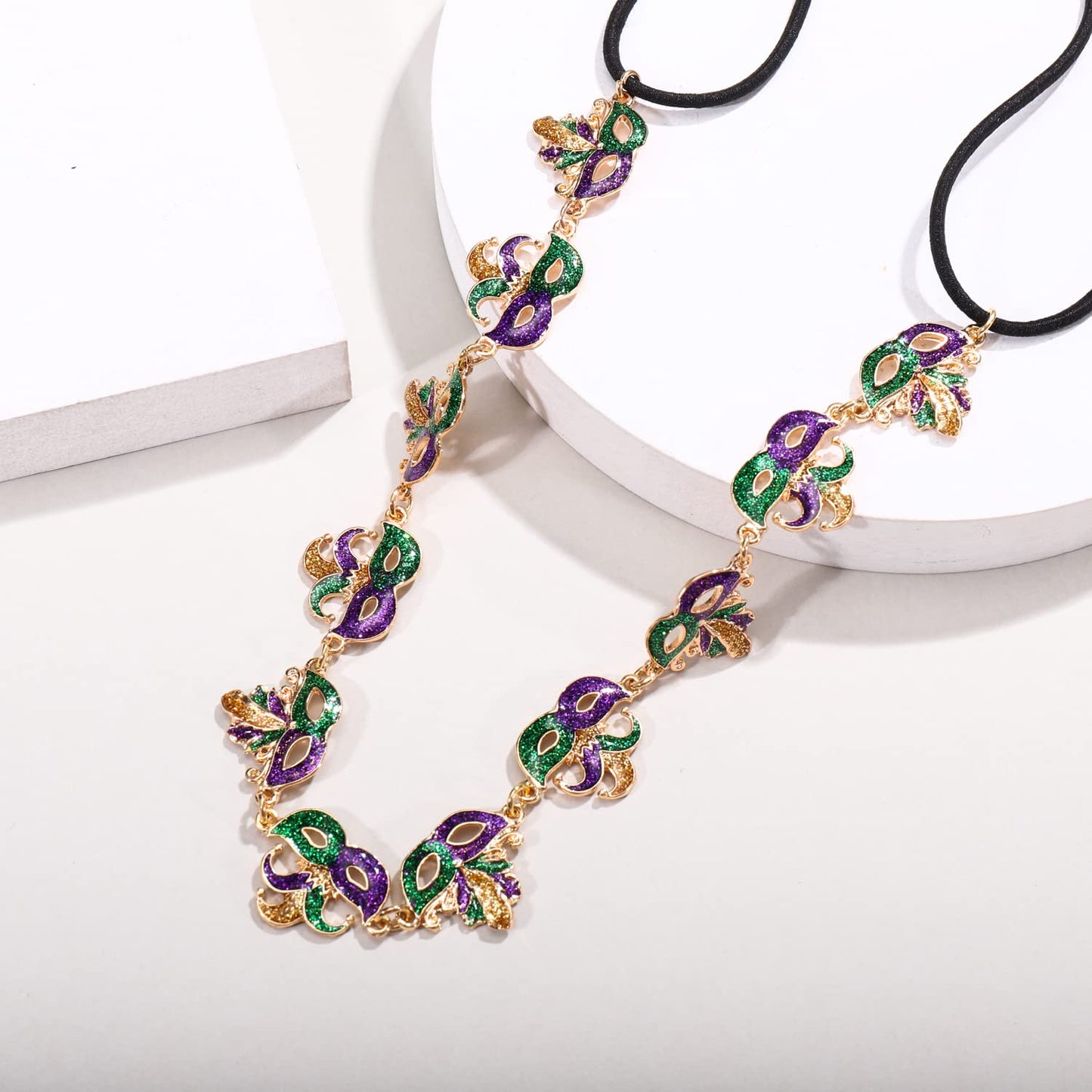 HZEYN Mardi Gras Headband Glitter Crown Mask Fleur De Lis Stretch Headbands Hair Band Party Costume Headwear Hair Accessories (Feather Mask)