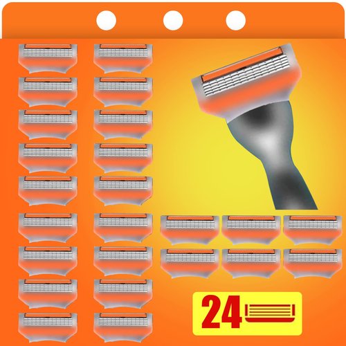 24Pcs Premium Razor Blades for Men - Compatible with fusion 5 blades refills, 5-Layer Stainless Steel Cartridge Refills Compatible with Fusion 5 Style Razors, Value Pack