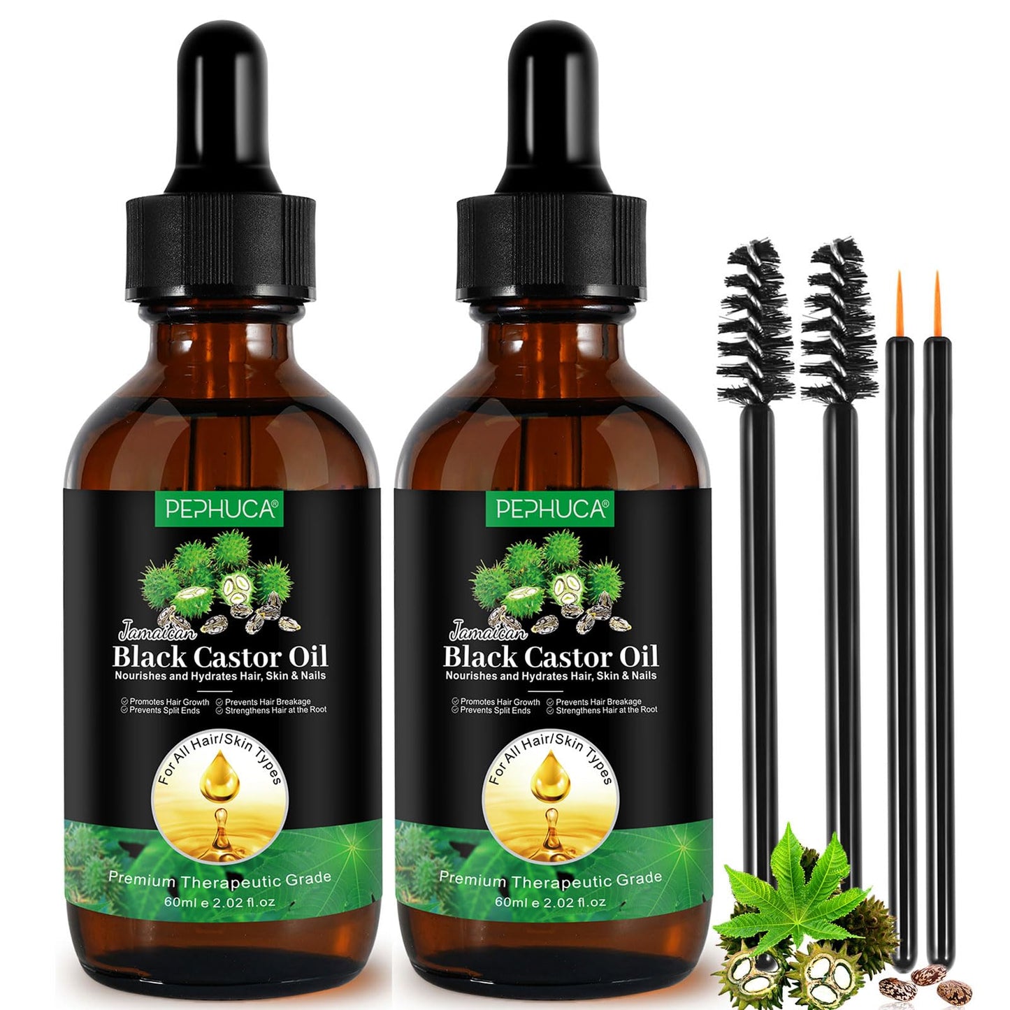 YLXYZUAD Jamaican Black Castor Oil Cold Pressed,Castor Oil in A Glass Bottle with Glass Dropper, Eyelash&Eyebrow Brushes,Hexane Free for Fuller Thicker Hair, Eyelashes,Moisturizes Skin