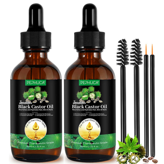 YLXYZUAD Jamaican Black Castor Oil Cold Pressed,Castor Oil in A Glass Bottle with Glass Dropper, Eyelash&Eyebrow Brushes,Hexane Free for Fuller Thicker Hair, Eyelashes,Moisturizes Skin