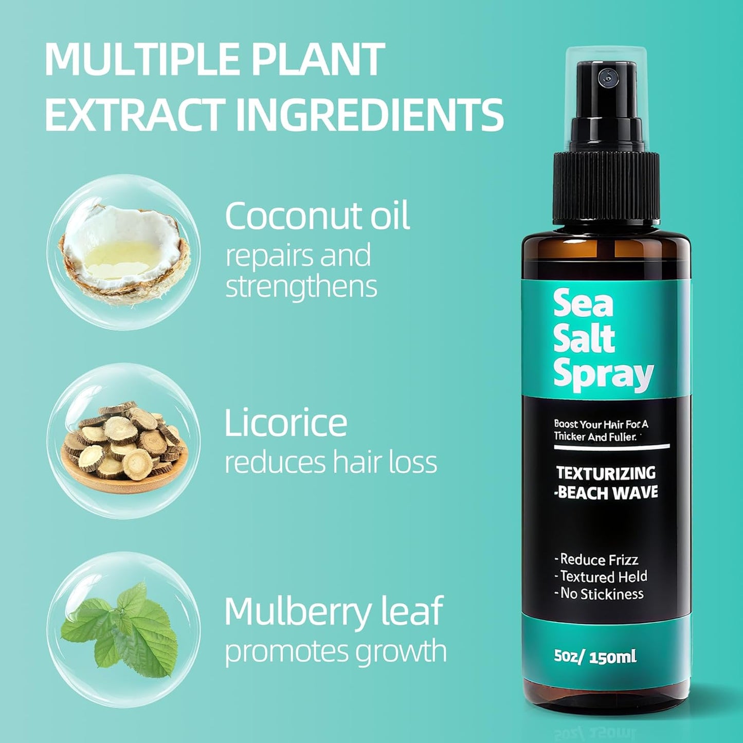 Sea Salt Spray - Texturizing Hair Volume Spray for Men & Women | Alcohol-Free, Coconut Scent, 5 fl oz