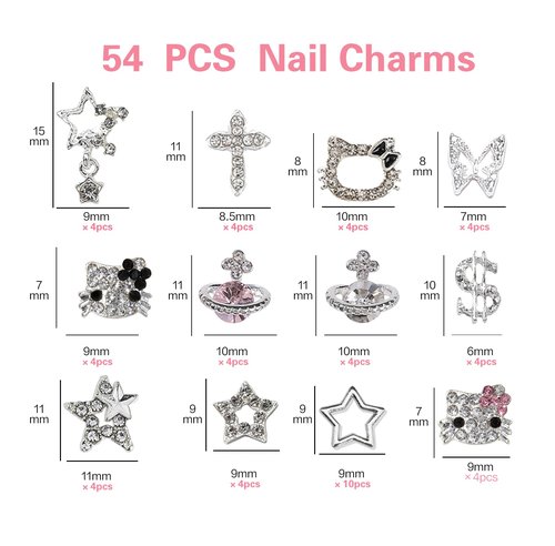 rythsans y2k 56pcs nail charms, silver