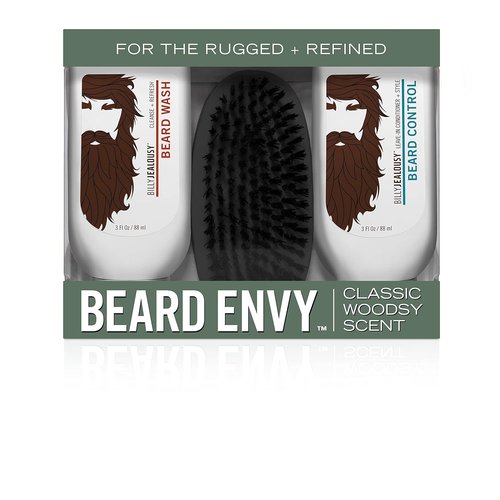 Billy Jealousy Beard Envy Kit - Facial Hair Refining with Wash & Boar Bristle Brush for Soft, Tamed Beard