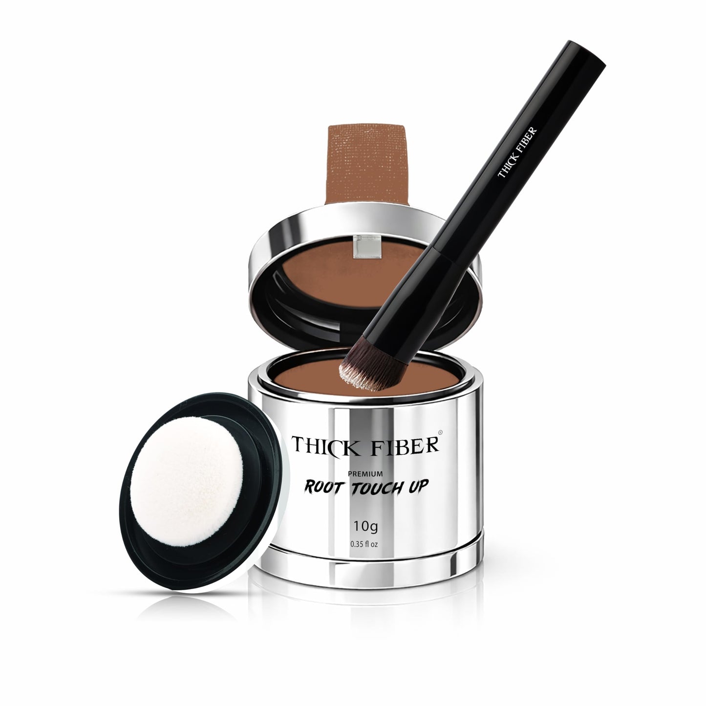 THICK FIBER Root Touch Up Powder with Brush – Covers Grey Roots, Thinning Hair & Bald Spots – Sweat & Water Resistant for Men & Women