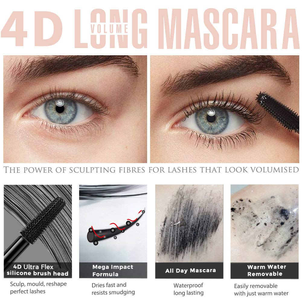 Skiennix 4D Silk Fiber Lash Mascara - Waterproof Black Volume & Length | Smudge-Proof, Clump-Free, 2-Pack