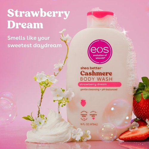 Eos Cashmere Body Wash - Strawberry Dreams, Moisturizing Gel Formula with Shea Butter & Vitamin E | 16 fl oz