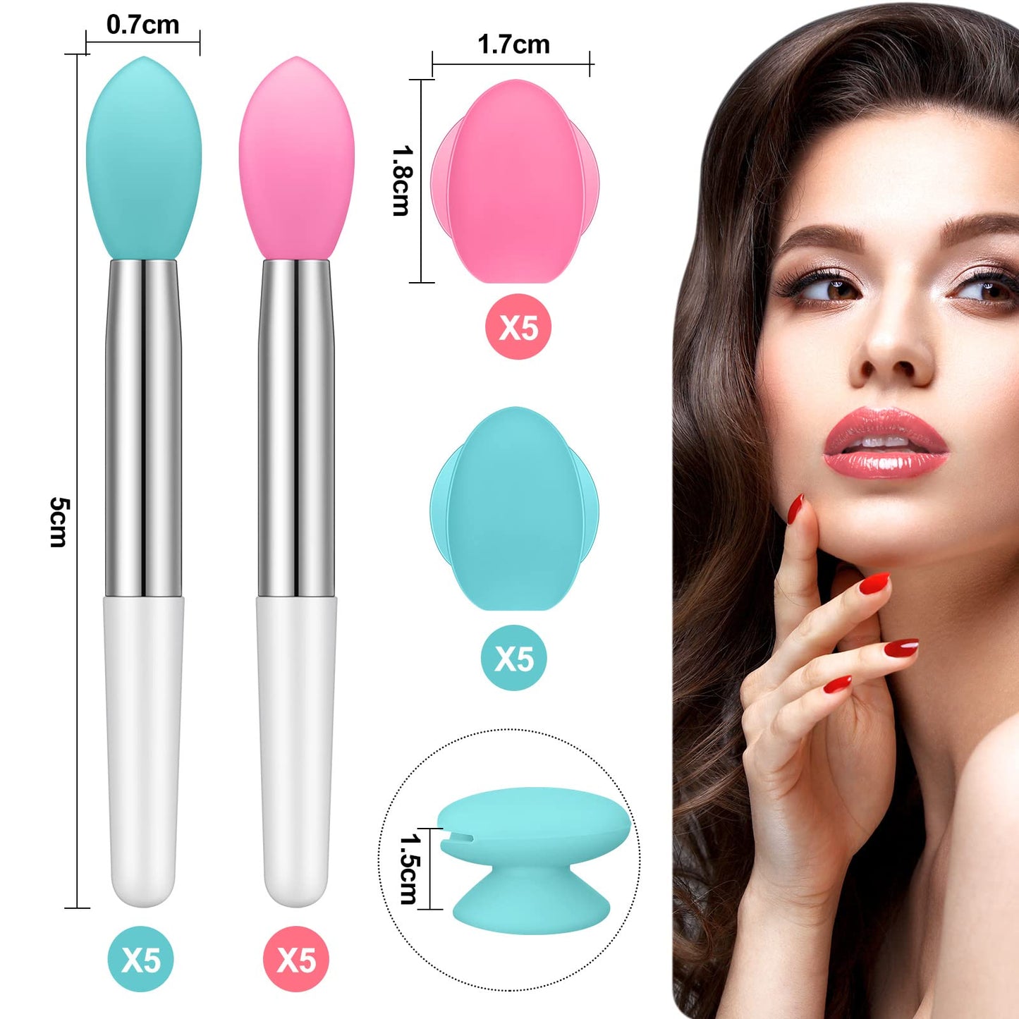 Newtay 20 Pcs Silicone Lip Brush Covers and Brushes for Lip Sticks, Gloss, Balm and Other Cream Makeup Products(Pink, Green)