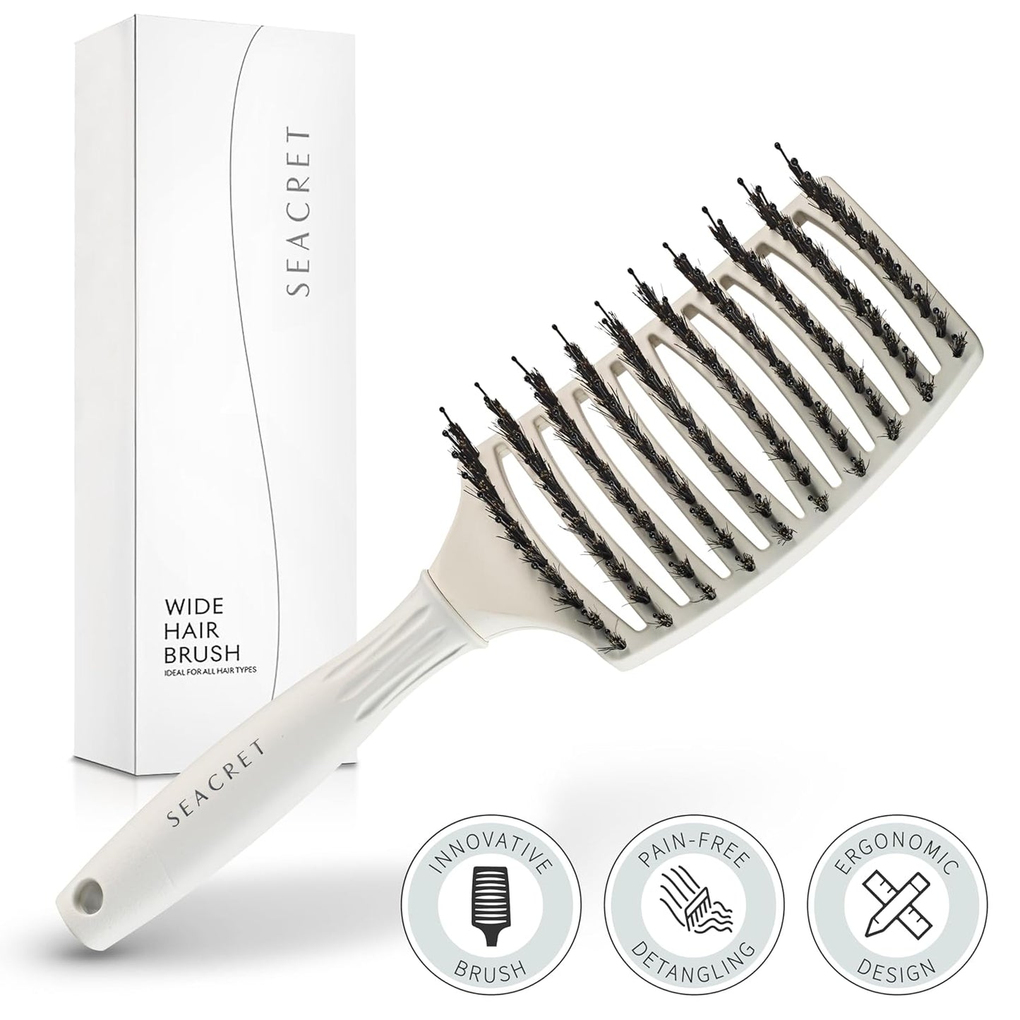 SEACRET Pro Styling Hair Brush - Ergonomic Detangling Boar Bristle Paddle for All Hair Types