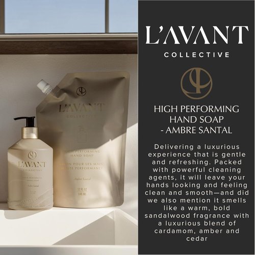 L’AVANT Collective Luxury Hand Soap - Natural Plant-Based Liquid Cleanser | 16 Fl Oz Refillable Bottle | Ambre Santal