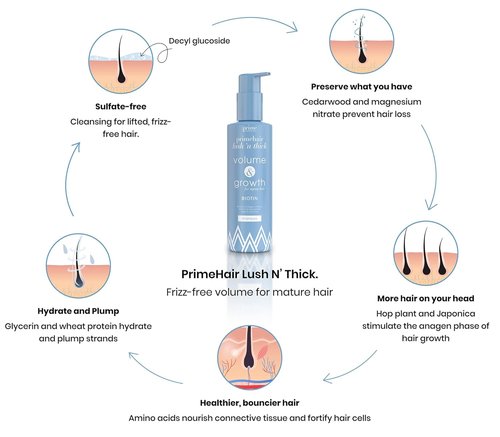 PRIME PROMETICS PrimeHair Lush N' Thick Shampoo for Mature Women - Biotin Enriched, Sulfate-Free, Hydrating Formula