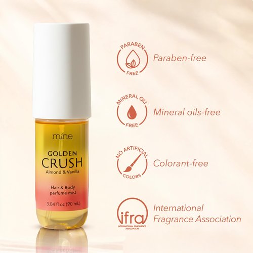 Mine Hair Perfume, Hair and Body Mist - Perfect Gifts for Teen Girls and Women - IFRA Safety Certificate, Long Lasting, Freshen Hair, Body & Pillows - Almond & Vanilla Scent - 3.04 oz