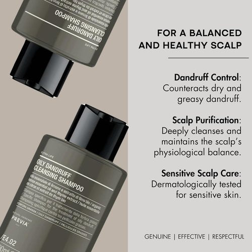 PREVIA Oily Dandruff Cleansing Shampoo - Natural Detox Formula for Healthy Scalp | Vegan 3.4 oz