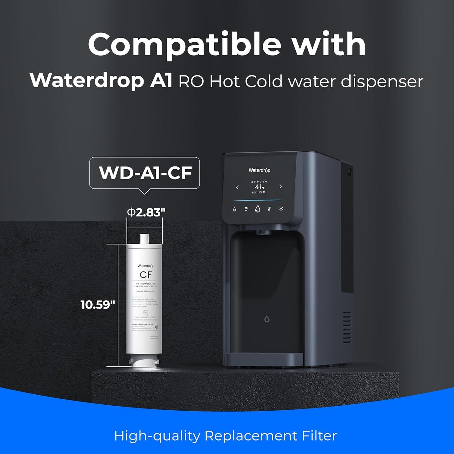 Waterdrop A1-CF Filter - Replacement for A1 Countertop Reverse Osmosis Dispenser | 6-Month Lifespan