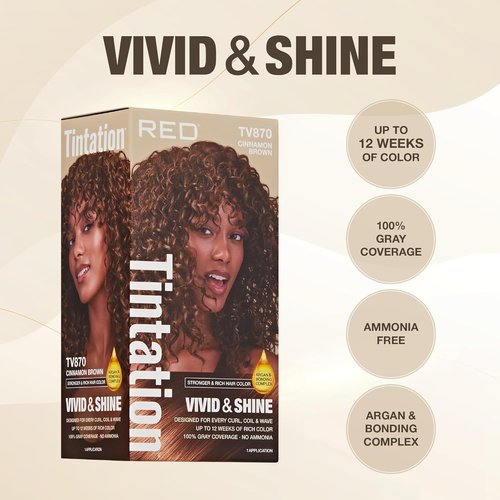 Red by Kiss Tintation Vivid & Shine Permanent Hair Dye - High Lift Argan Oil Formula for 100% Gray Coverage (Cinnamon Brown)