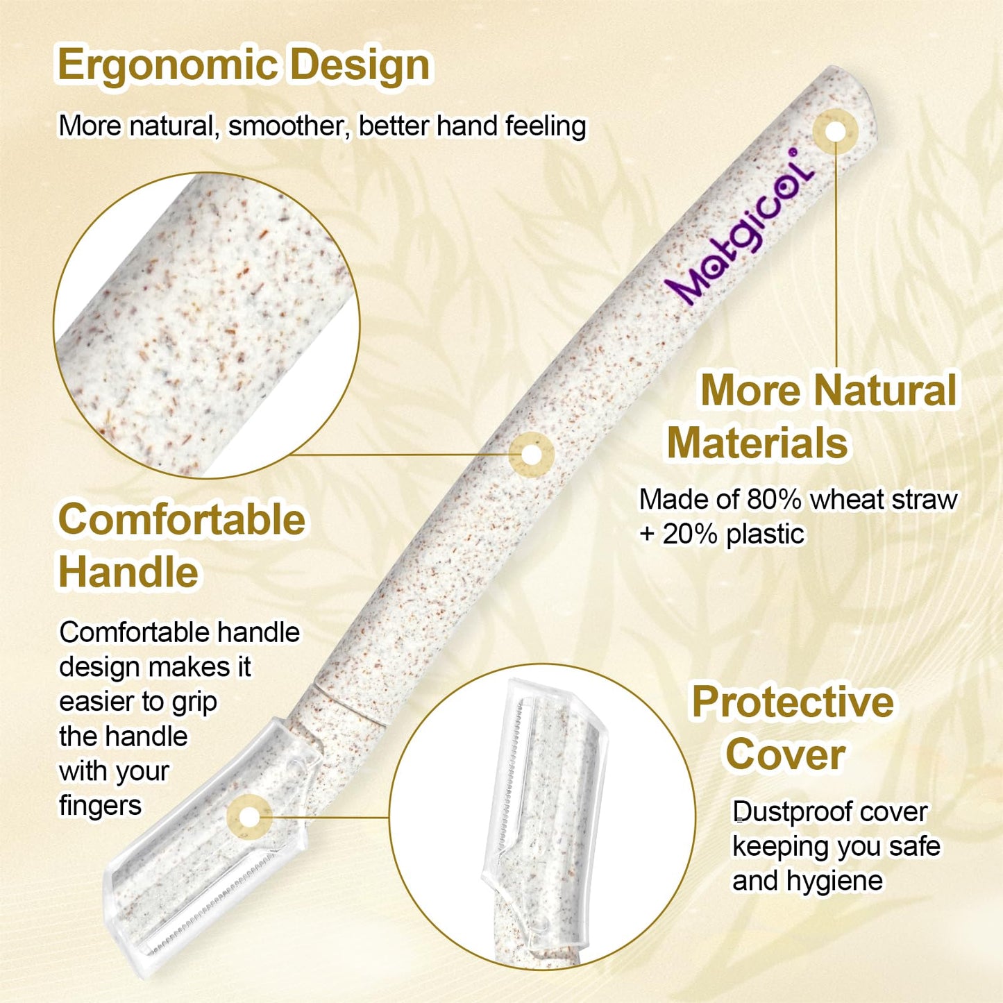 Eco-Friendly Women's Dermaplaning Razor - Multipurpose Exfoliating Tool with Anti-Cut Blades & Biodegradable Handle for Silky Skin & Perfect Brows (Beige)